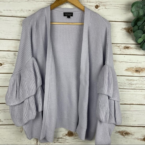 TOPSHOP Open Front Lilac Knit Cardigan Tiered Ruffle Sleeves size 6 - Picture 2 of 8